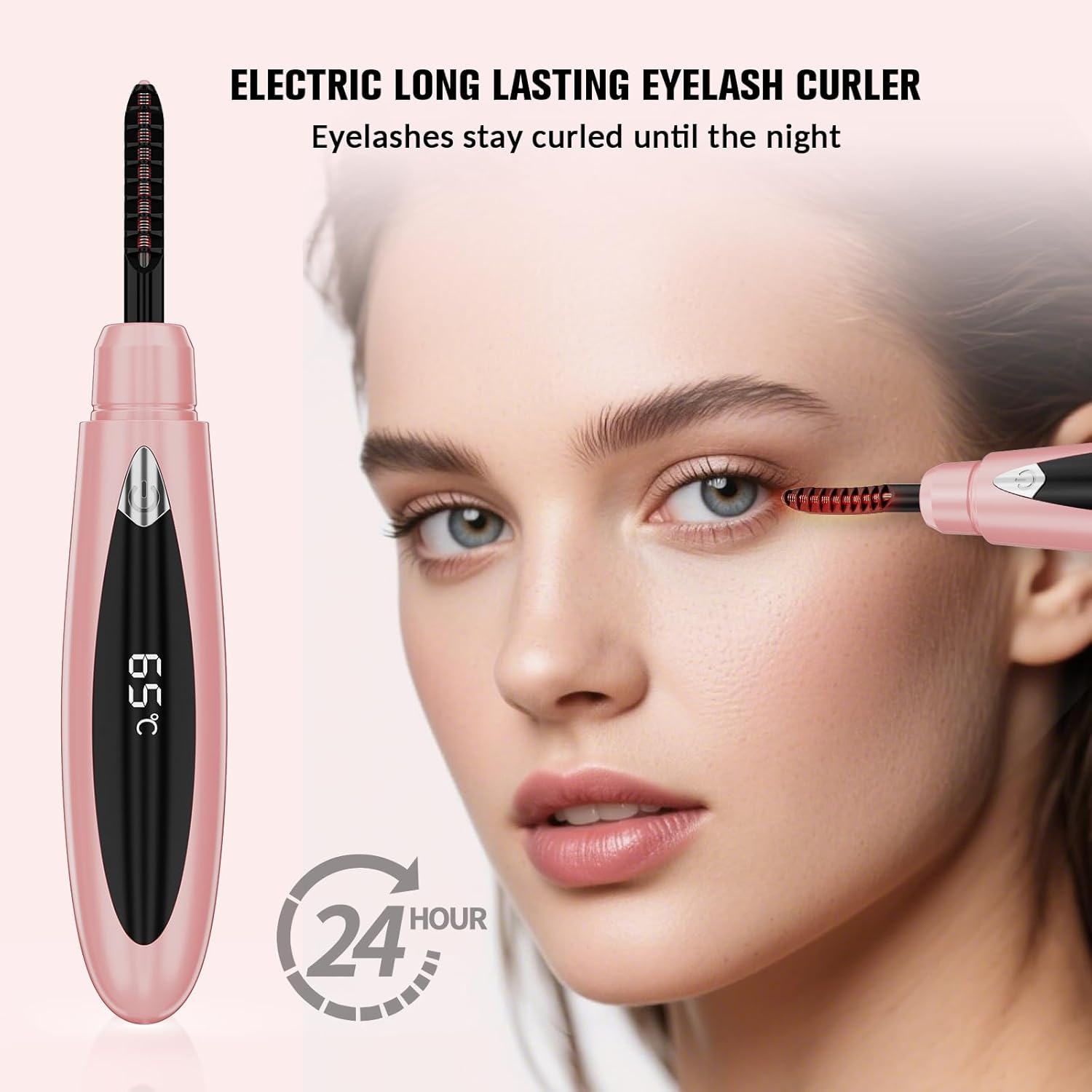 Heated Eyelash Curler, Eye Lash Curler Heat with Comb, 10s Fast Heat Up Lash Curling Tool with Adjustable 3 Temperature Level, Natural Curl, USB Rechargeable, Portable for Travel (Pink) - Image 2