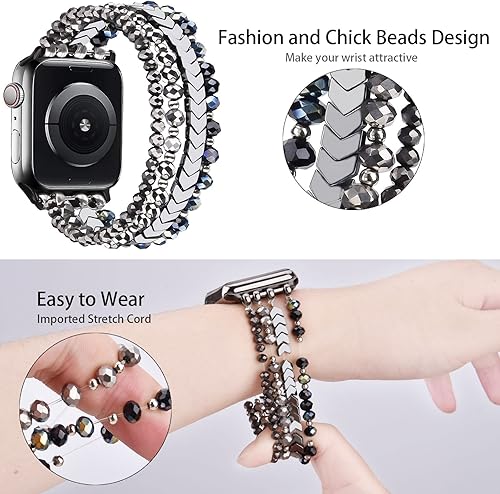 Miniatura 4 de MOFREE - Pulsera de cuentas compatible con Apple Watch Band de 1.496 in1.575 in1.614 in1.65 in (38, 40, 41 y 42 mm), correa elástica de moda para