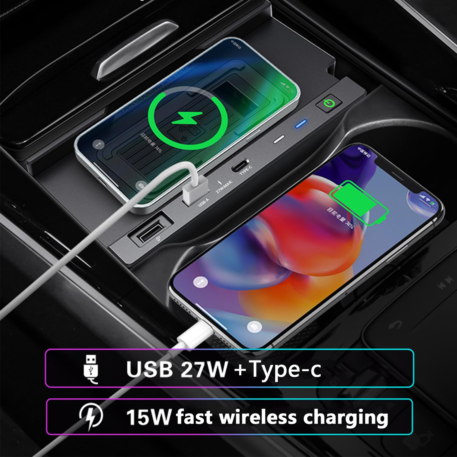 Caricabatteria da Auto Wireless per Mercedes-Benz Classe A/GLA/AMG/CLA/Classe B/GLB/Gal 2020-2023 Pannello Accessori Console Centrale, 15W Caricatore per Telefono a Ricarica Rapida