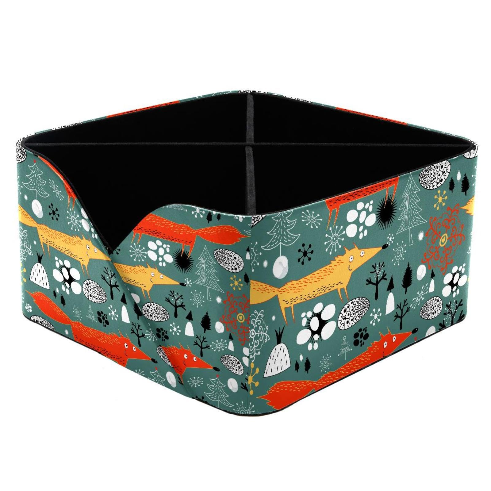 KengjuTesu Winter Foxes Desktop Organizer Pen Holder, Rectangular Pencil Cup for Office, Study and Makeup Stations