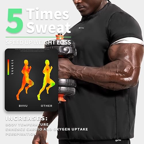 Miniatura 2 de BVVU Traje de sauna para hombre, chaleco de camisa de sauna, chaleco de entrenamiento, manga corta, chaqueta de cuerpo superior, moldeador de cuerpo
