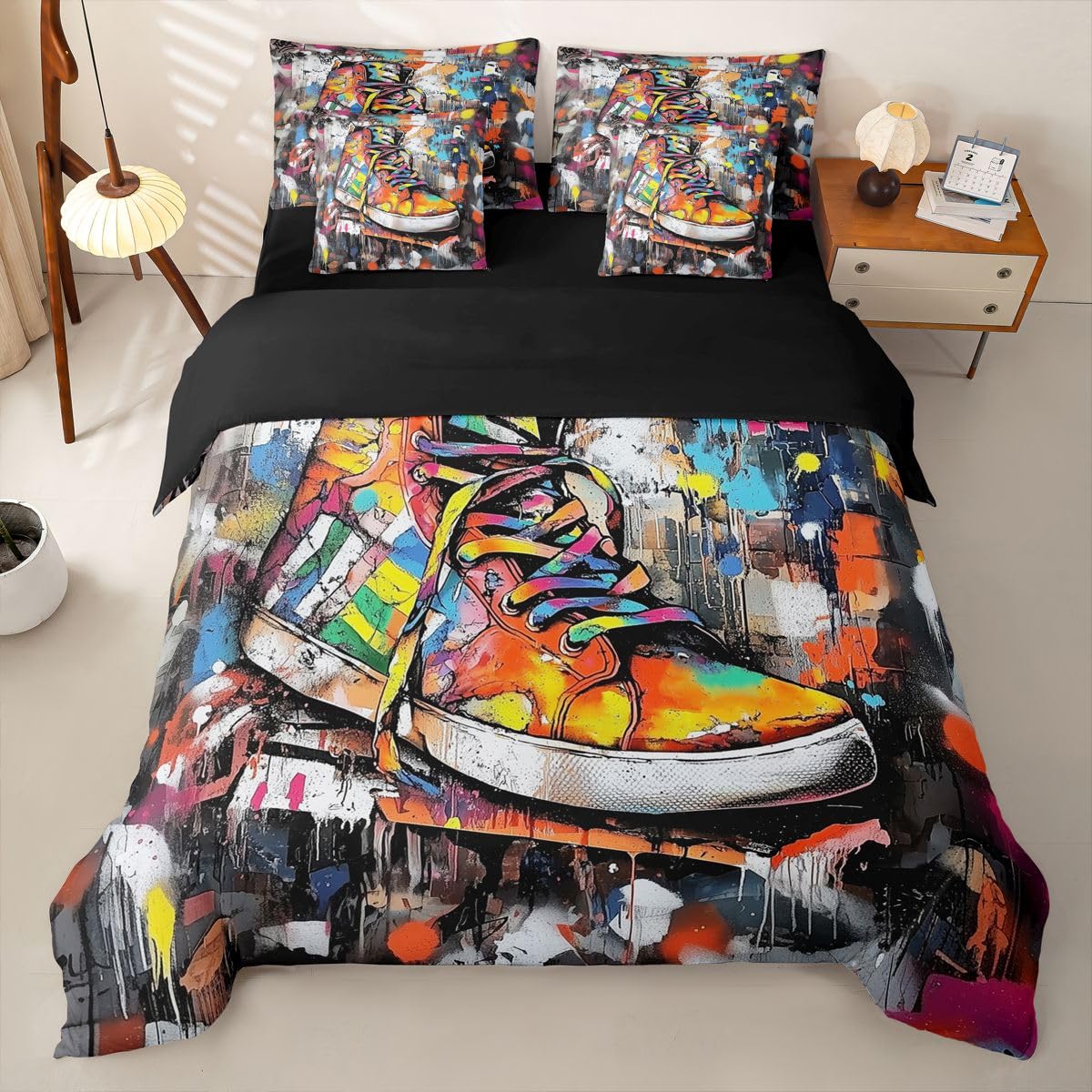 Basketballschuhe Bettwäsche 155x220cm 7teilig Graffiti Sneaker