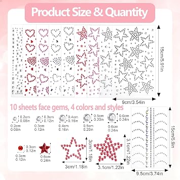 10 Sheets Face Gems Stickers, Festival Star Stick on Jewels for Body Hair
