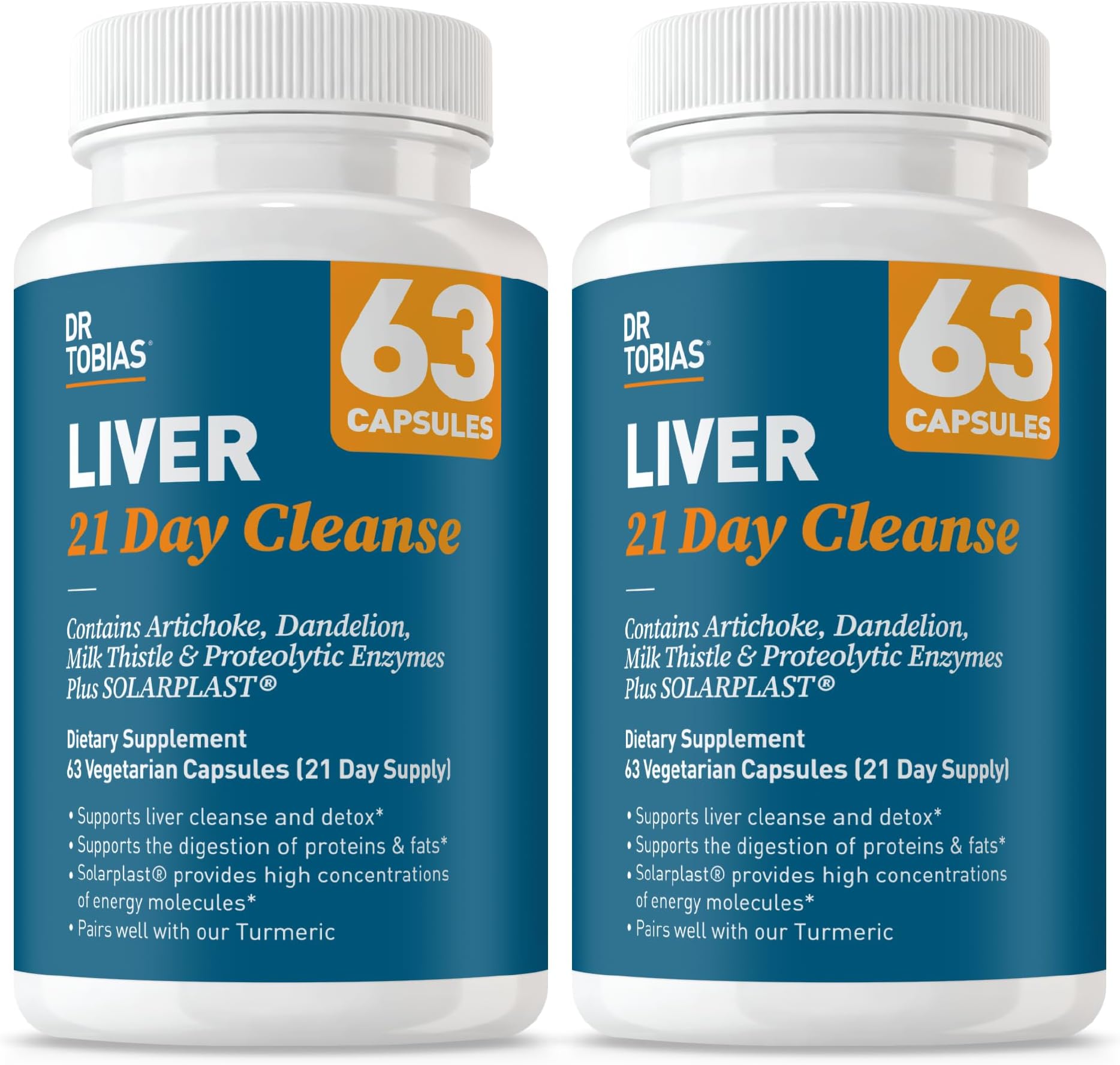 Dr. Tobias Liver 21 Day Cleanse - Herbal Liver Detox Cleanse with Milk Thistle Dandelion Root & Artichoke Extract | Supports Liver Health & Digestion (63 Vegetarian Capsules (126 Count (Pack of 2))