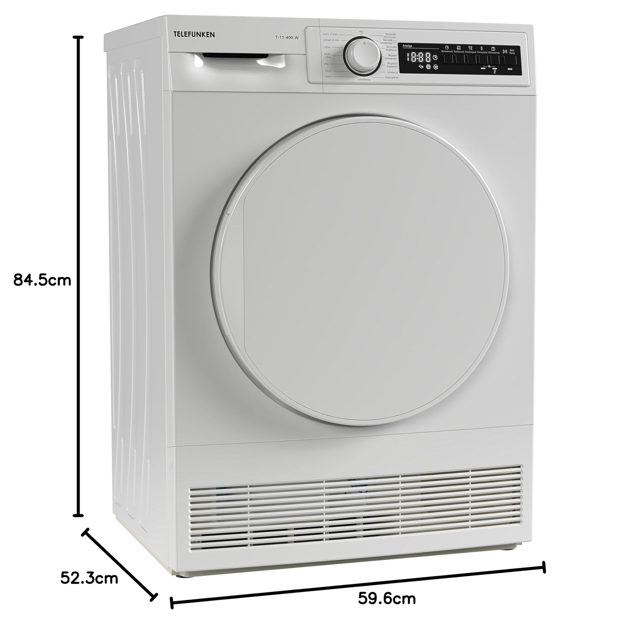Telefunken Kondenstrockner / 7kg Trockner mit 15 Programmen, Startzeitvorwahl, Knitterschutz & reversierenden Trommelbewegungen, weiß, T-11-400-W