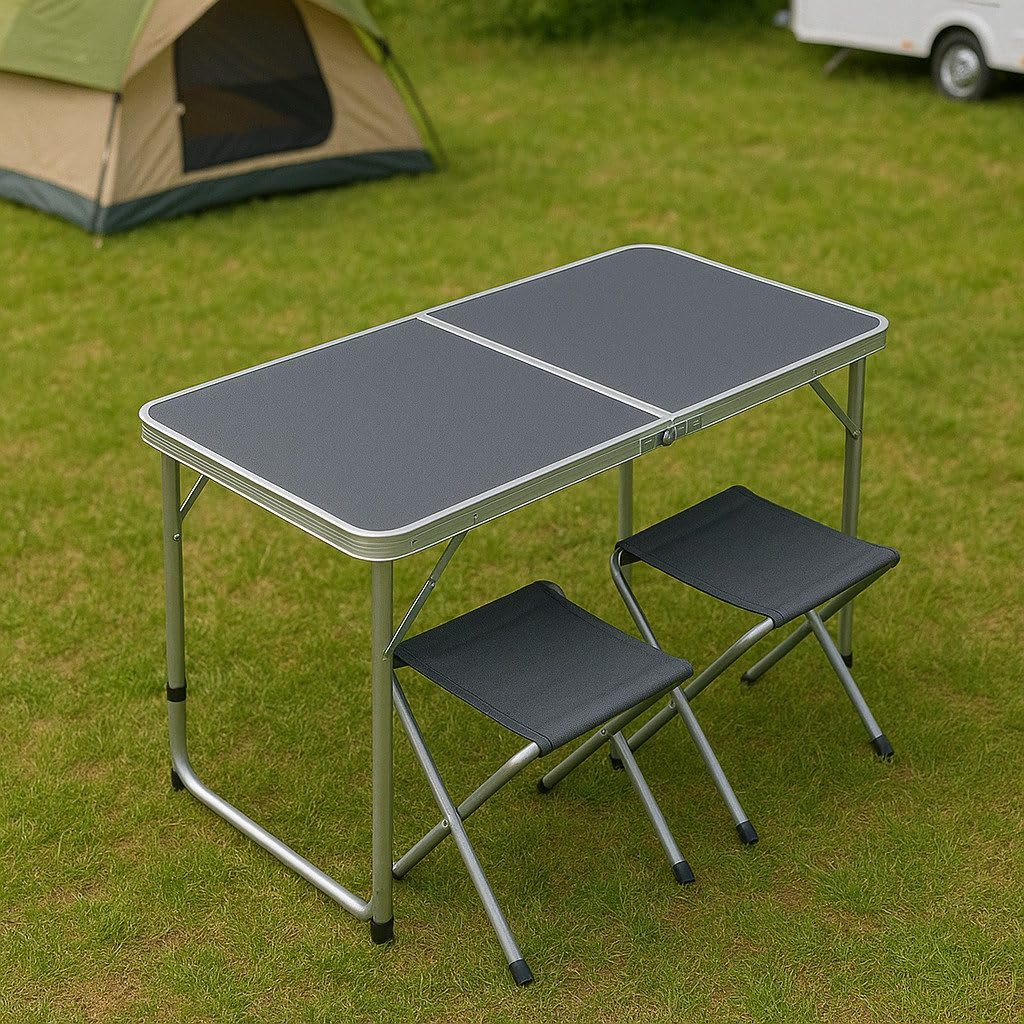greemotion Table de camping pliable avec 4 chaises [120 x 60 x 70 cm] – Table de camping ultra légère et pliable – Table pliante pour camping et pique-nique – Table pliante pour pique-nique, festivals