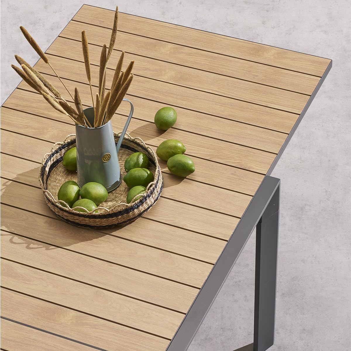 Hespéride - Table de Jardin Extensible Évasion - Effet Bois Honey/Graphite - 140 x 100 x 75 cm - Aluminium, 10 Places - pour Terrasse