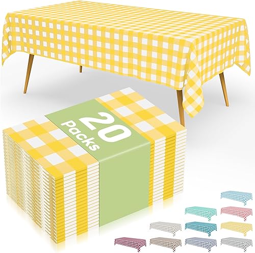 Miniatura 64 de Smiry Paquete de 8 manteles desechables a cuadros, mantel de plástico impermeable de 54 x 108 pulgadas, manteles rectangulares a cuadros caqui y
