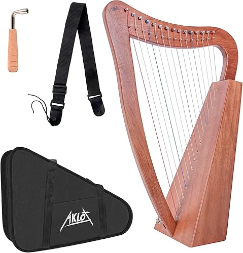 Miniatura 1 de Harp, AKLOT - Arpa de caoba de 15 cuerdas de 22 pulgadas de altura para adultos profesionales principiantes con llave de afinación, bolsa de