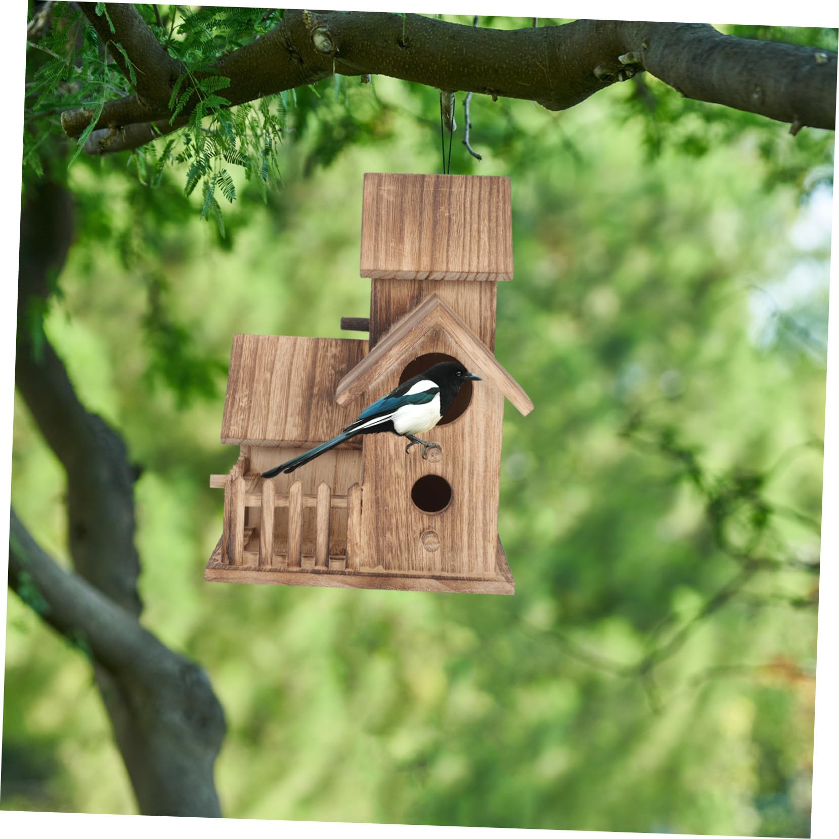 SHINEOFI Villa Nido de Pájaro de Madera para Periquitos Comedero Independiente para Pájaros Caseta de Anidación Colgante para Jardín Accesorio para Loros