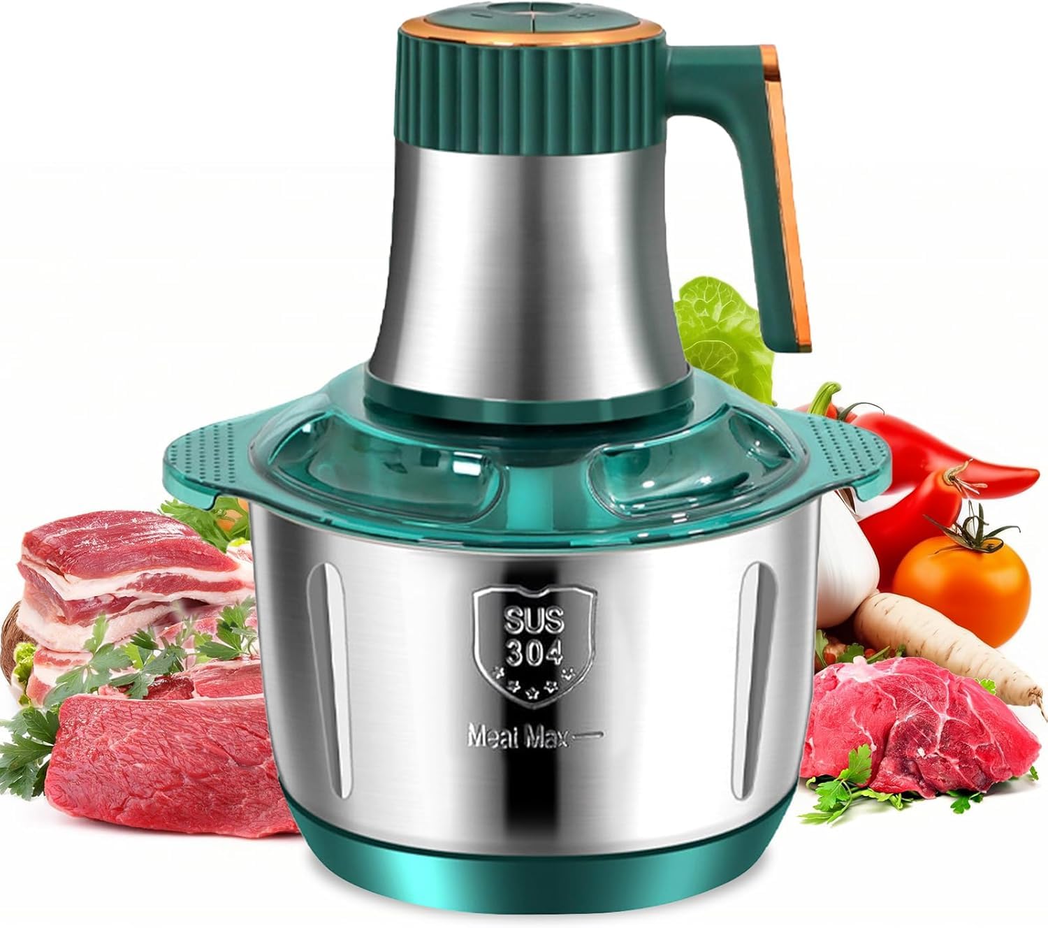 2 L Electric Meat Grinder & Food Chopper with 304 Stainless Steel Bowl 4 Blade Powerful Multi-Function Vegetable Mincer,Egg Beater Easy Clean,Dishwasher Safe,Non-Slip Base [800 W,220V-240V,50~60Hz]