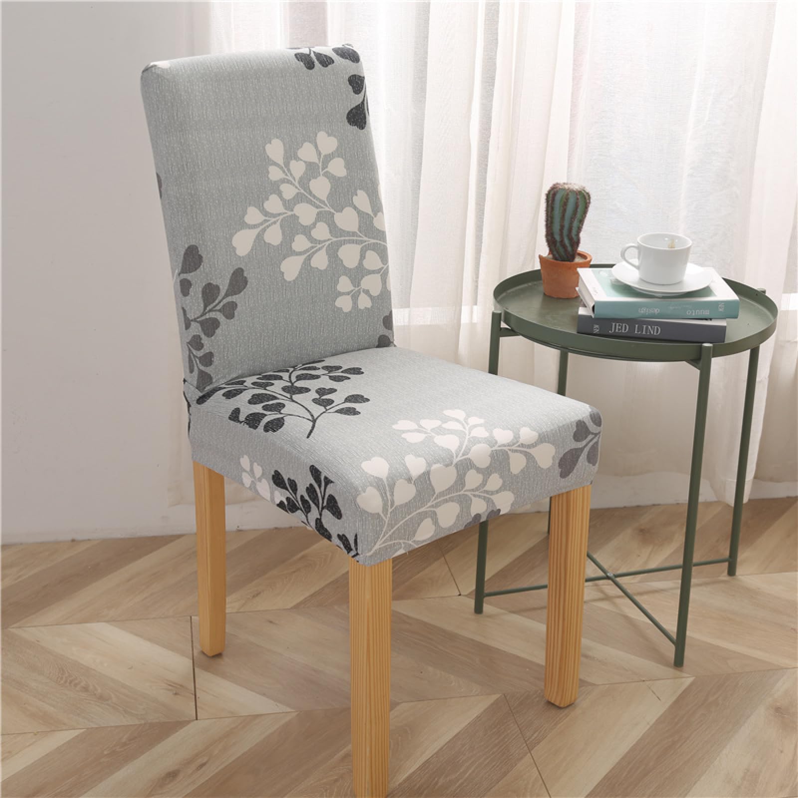 Housses de chaises universelles feuilles grises lot de 4 amovibles