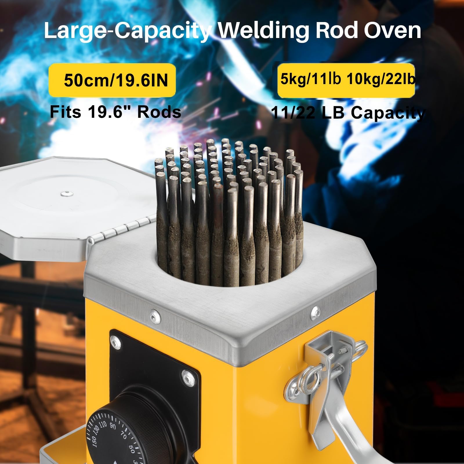 Ridge Products 11lb Portable Welding Rod Oven | 110V - 300 Watt - Max Temperature 330 °C - 18 Rod Fit - Lid Lock Closure - Holds up to 11 lbs Ridge Products 11lb Portable Welding Rod Oven | 110V - 300 Watt - Max Temperature 330 °C - 18 Rod Fit - Lid Lock Closure - Holds up to 11 lbs