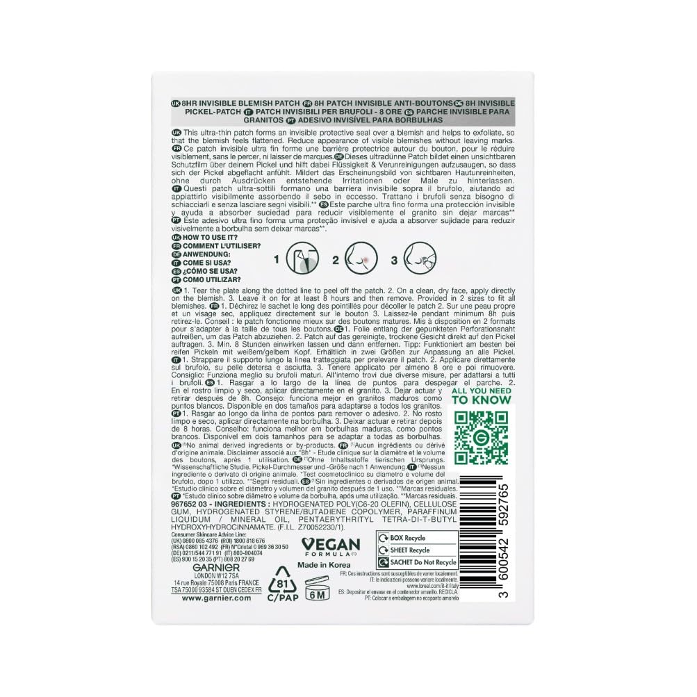 Garnier Pimple Patch Cerotti Idrocolloidali Invisibili Viso, Imperfezioni Ridotte in 8 Ore, Brufoli Visibilmente più Piatti, Adatti a Tutte le Tonalità di Pelle, Vegano, Pure Active, 44 Patch