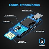 Vista 3 de Lector de tarjetas SD 2 en 1 y lector de tarjetas Micro SD - Lector de tarjetas de memoria con adaptador de tarjeta Micro SD (Micro USB/USB-A)