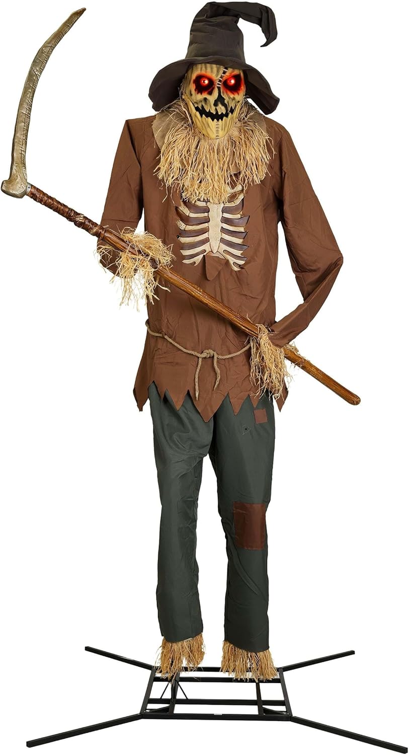 Fun Costumes 12FT Scarecrow Animatronic | Towering Halloween Decoration with Light Up Eyes, Talking Jaw, Moving Arms and LED Chest