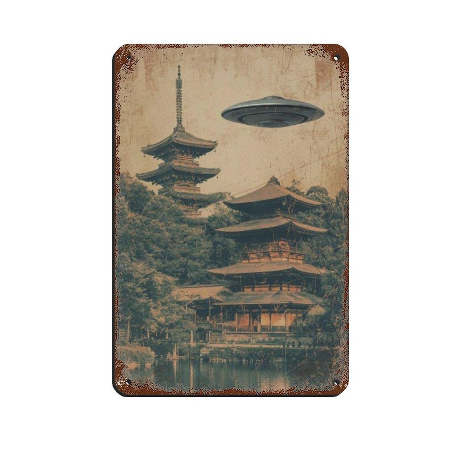 Lxwnze 20L X 30W Cm Retro Futuristic Ufo Artposter Retro Poster Metal Tin Sign Chic Art Retro Iron Painting Bar People Cave Cafe Family Garage Poster Wall Decoration 8X12inch(20X30cm)