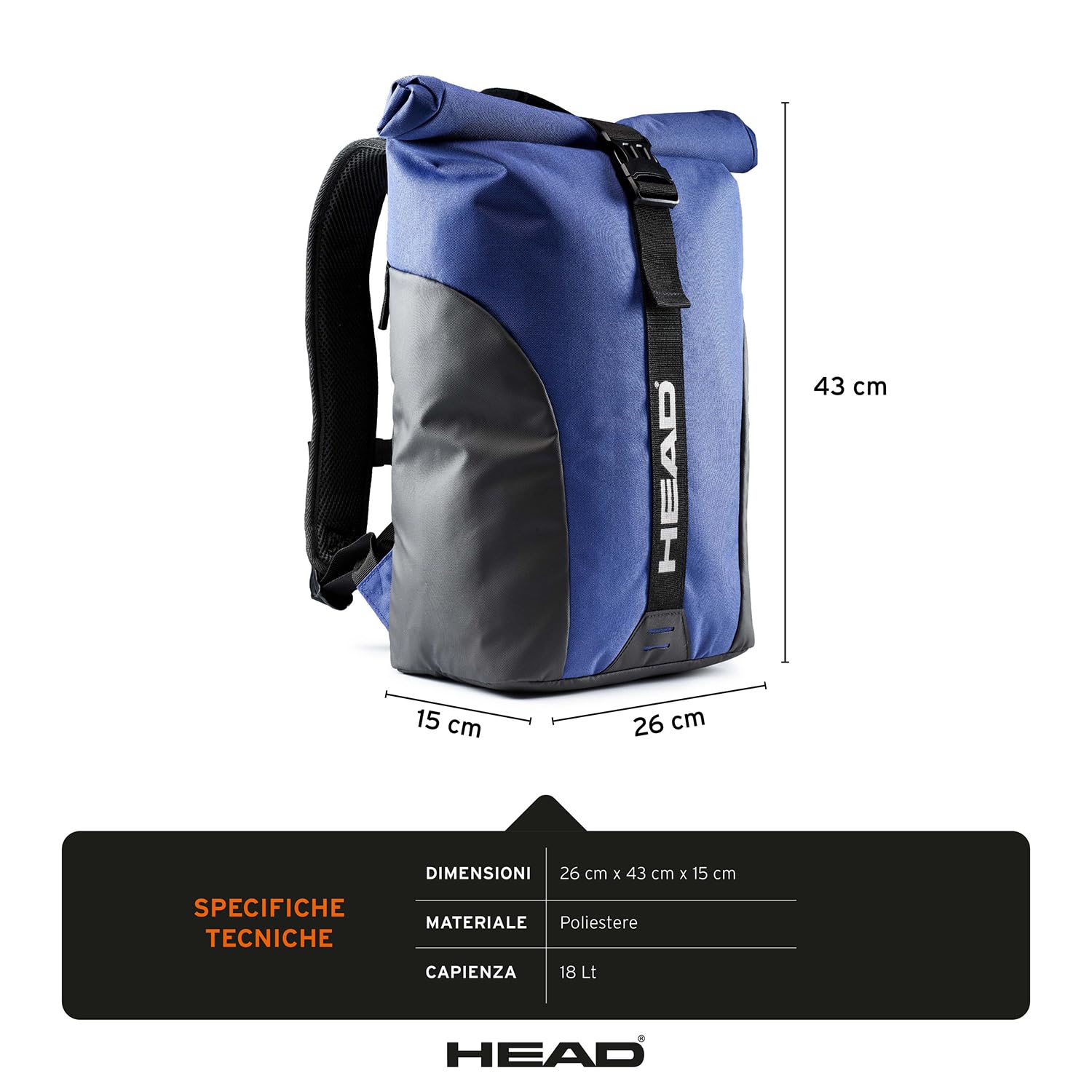 HEAD Plecak szkolny Uniwersytetu Pracy, Kobiety Mężczyźni Wodoodporny Poliester, Nadaje się jako plecak turystyczny i turystyczny 18 l, ergonomiczny zwijany 43 x 26 x 15, wyściełany plecak na laptopa,
