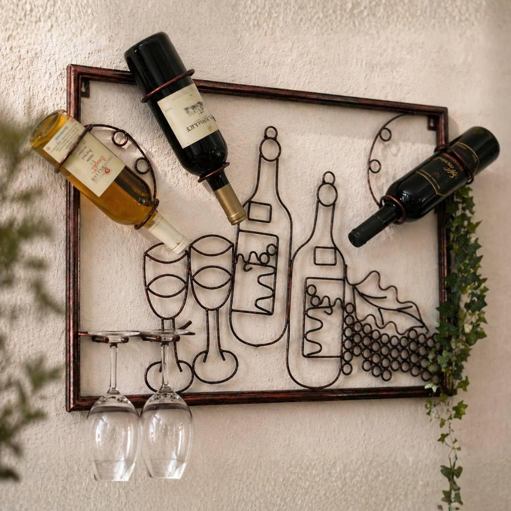 DanDiBo Weinregal Wand Bar Regal Metall Weinglashalter 91975 Wandbild 65 cm Flaschenregal Hängend Weinhalter Weinflaschenhalter Wandregal