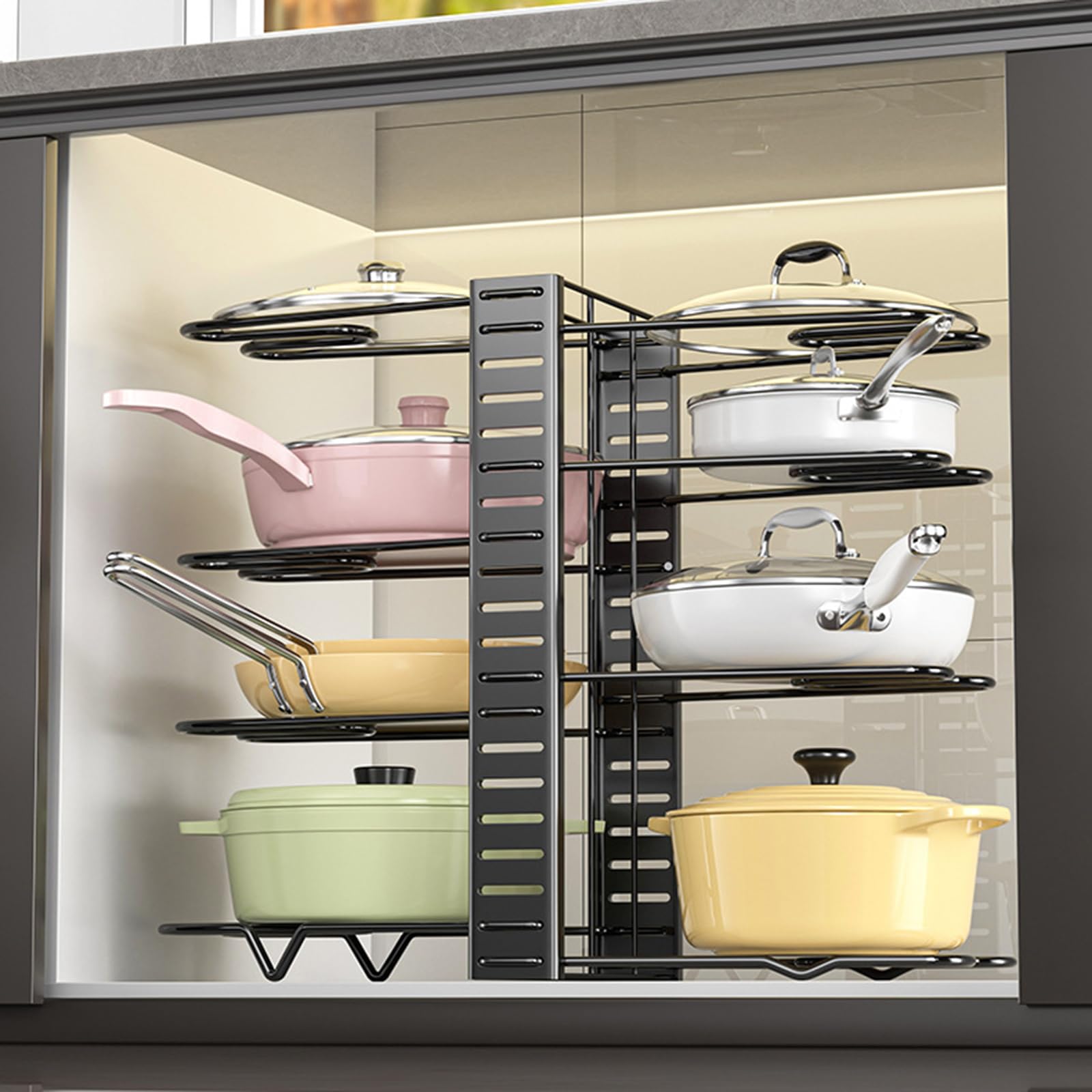 Organizadores de estantes para de Cocina, Estante de Almacenamiento Extensible para Utensilios de Cocina, Tapas de sartenes, gabinete para Ahorrar Espacio, Estante para Platos