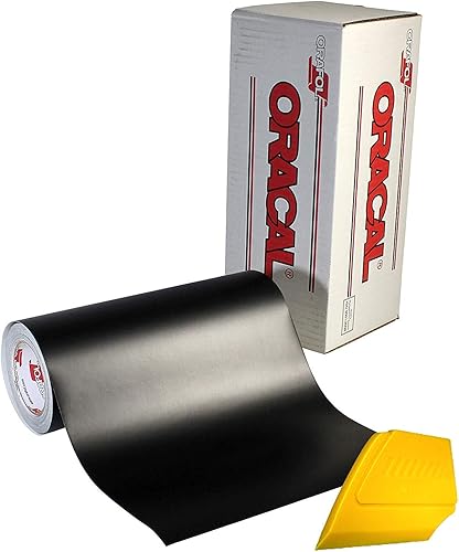 ORACAL 651 - Calcomanías de vinilo brillante de 12 pulgadas x 15 pies, a base de disolventes, con base de adhesivo con escobilla multiusos amarilla