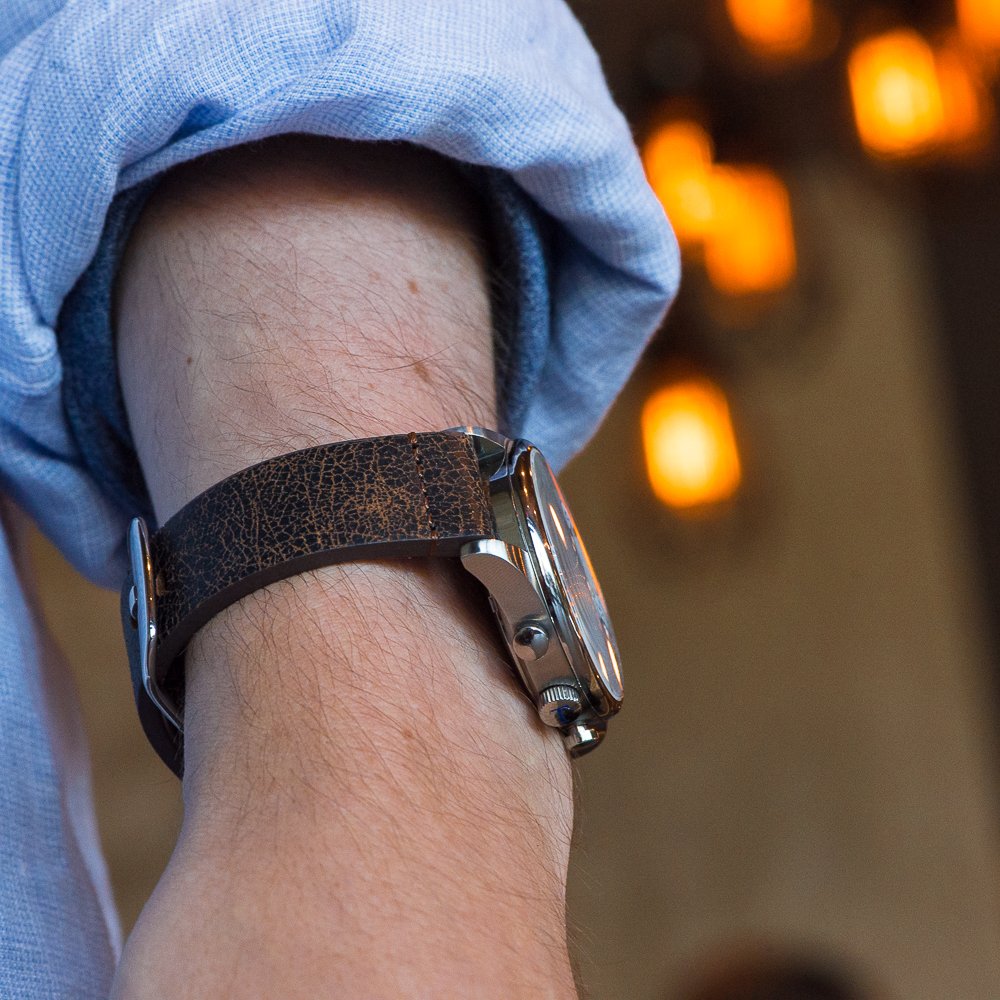 Clockwork Synergy® - 2- Piece Ss Premium Bomber Leather Watch Band 24mm - Auburn - Interchangeable Replacement Watch Straps