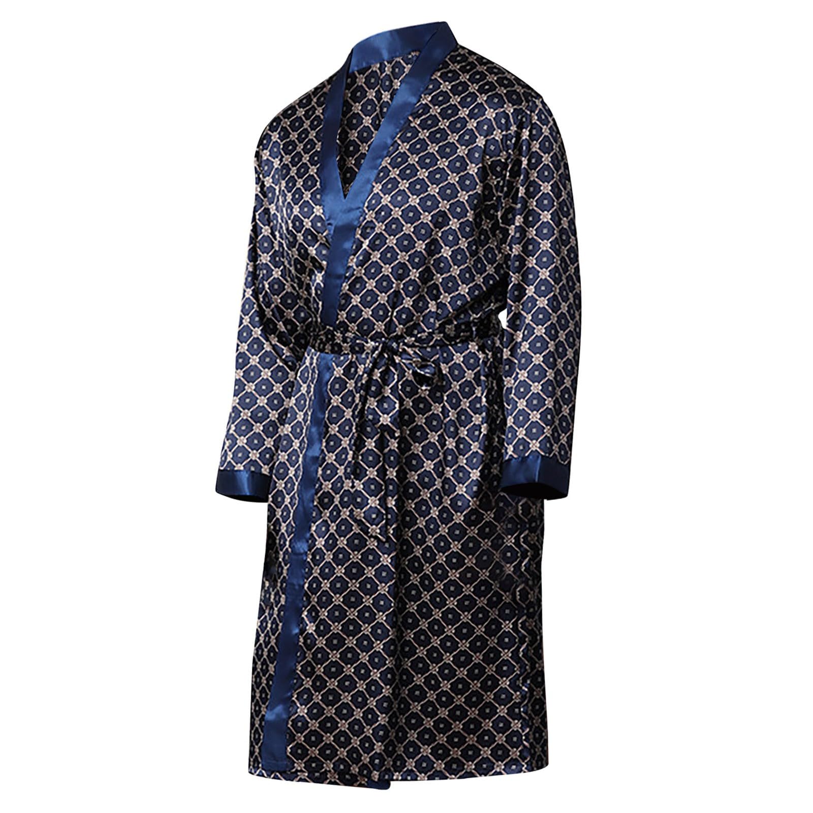 Pijama genérico para hombre de satén o seda, pijama de verano para hombre de manga larga, ropa para ocio y noche, ropa con cinturón y bolsillos, Sleepwear para sala de estar, Sleepwear de baño Baggy