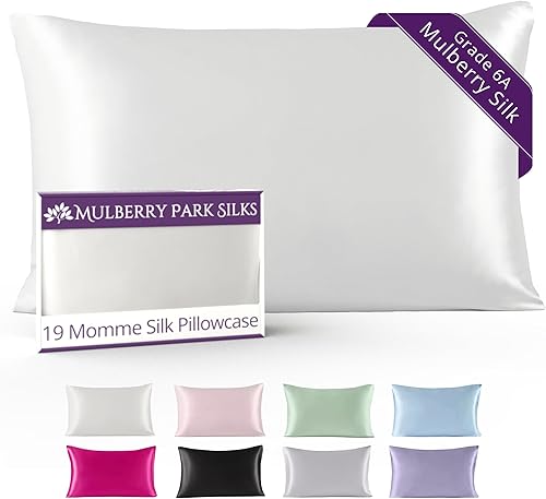 Mulberry Park Funda de almohada 100% seda, 19 momme, seda de morera grado 6A, cierre de sobre profundo, marfilKing (20 x 36 pulgadas)