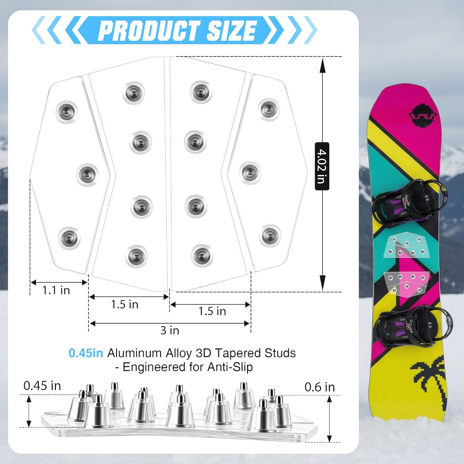 Enhon Snowboard Stomp Pad With Aluminum Spike, Enhanced Traction & Control Snowboard Practice Mat, Anti Slip Stomp Pads for Snowboarding, Christmas Present & Holiday Keepsake for Beginners