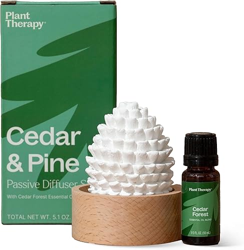 Plant Therapy Juego de difusor pasivo de cedro y pino para aceites esenciales con mezcla de aceites esenciales de bosque de cedro, 0.3 fl oz (13 oz)