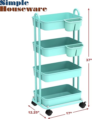 Miniatura 40 de Simple Houseware Carrito de cocina de 3 niveles multifuncional con ruedas y 2 divisores y cubo colgante, color negro Negro,Rojo,Turquesa,Blanco