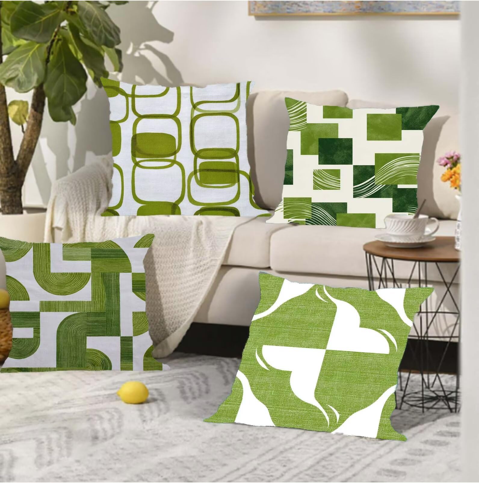Set di 4 Verde Bianco Cuscini Per Divano, Cuscini Divano 60x60, Esterno Impermeabili Velluto cuscino, Decorativi in esterni Moderni Arredo Copricuscini Soggiorno da Letto letti sedie giardini s-295
