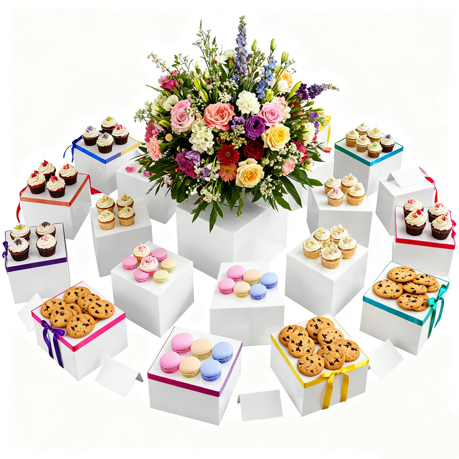 Lot de 4 rehausseurs de buffet en acrylique avec mini panneaux de buffet - Présentoir de table - Différentes tailles - Présentoir alimentaire pour figurines de collection