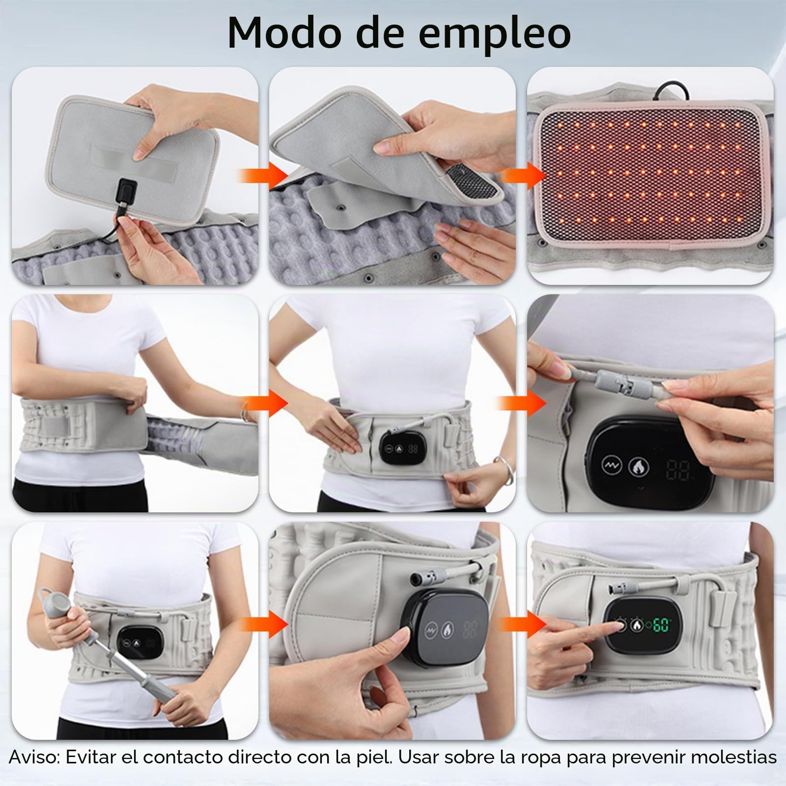 Cinturón de masaje de compresión con calor de luz roja, cinturón 3 en 1 para el cuidado de la espalda con tracción lumbar inflable, 3 modos de calentamiento y masaje, para reducir la presión y aliviar