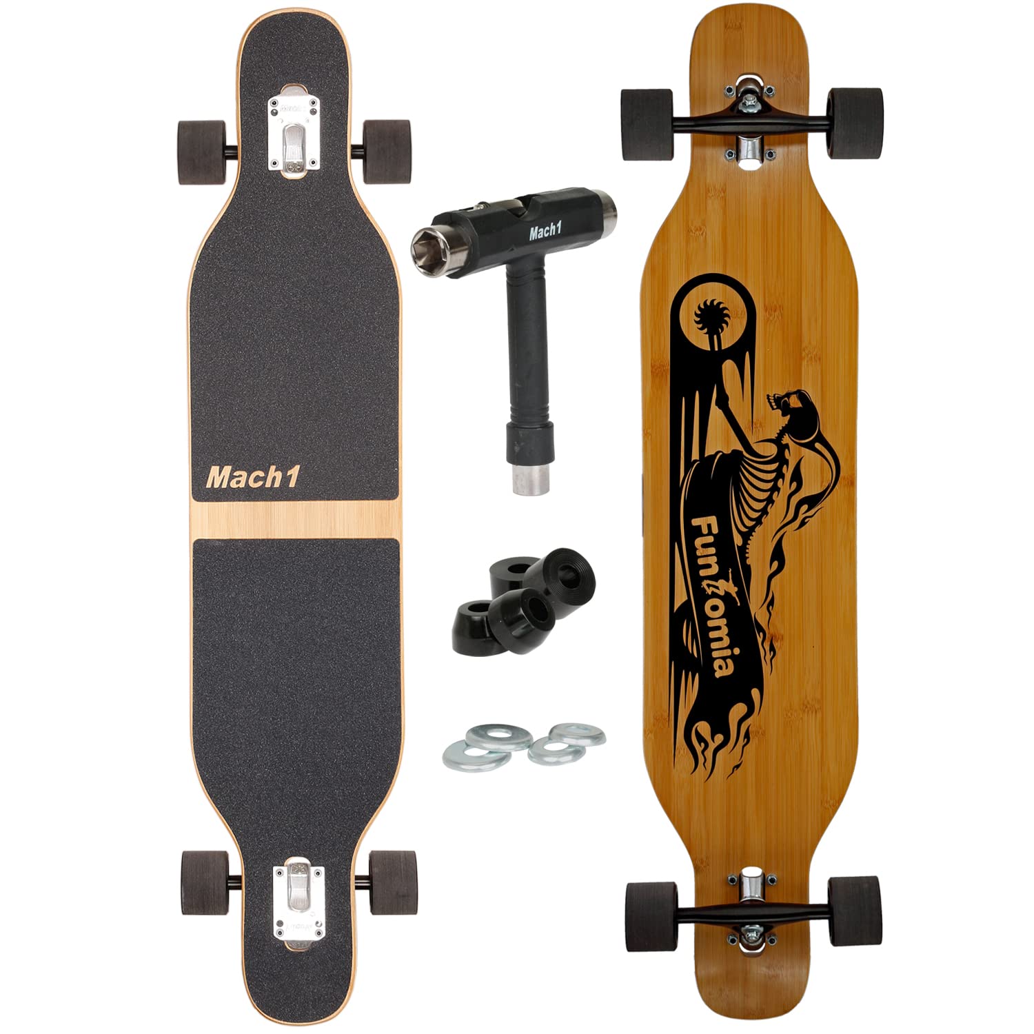 Camber Longboard con rodamientos de cerámica Mach1 en Flex1 Drop Through Cruiser Freeride Skate Full Board con T-Tool