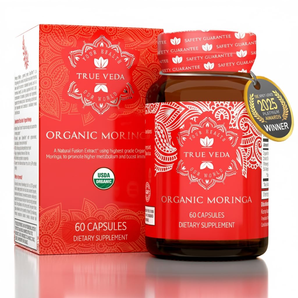 Moringa Capsules - Powerful Organic Moringa Leaf Capsules | Certified Organic by Soil Association | UK Made Ayurvedic Moringa Powder Supplement | Green Superplant Extract | 60 Easy Swallow Capsules