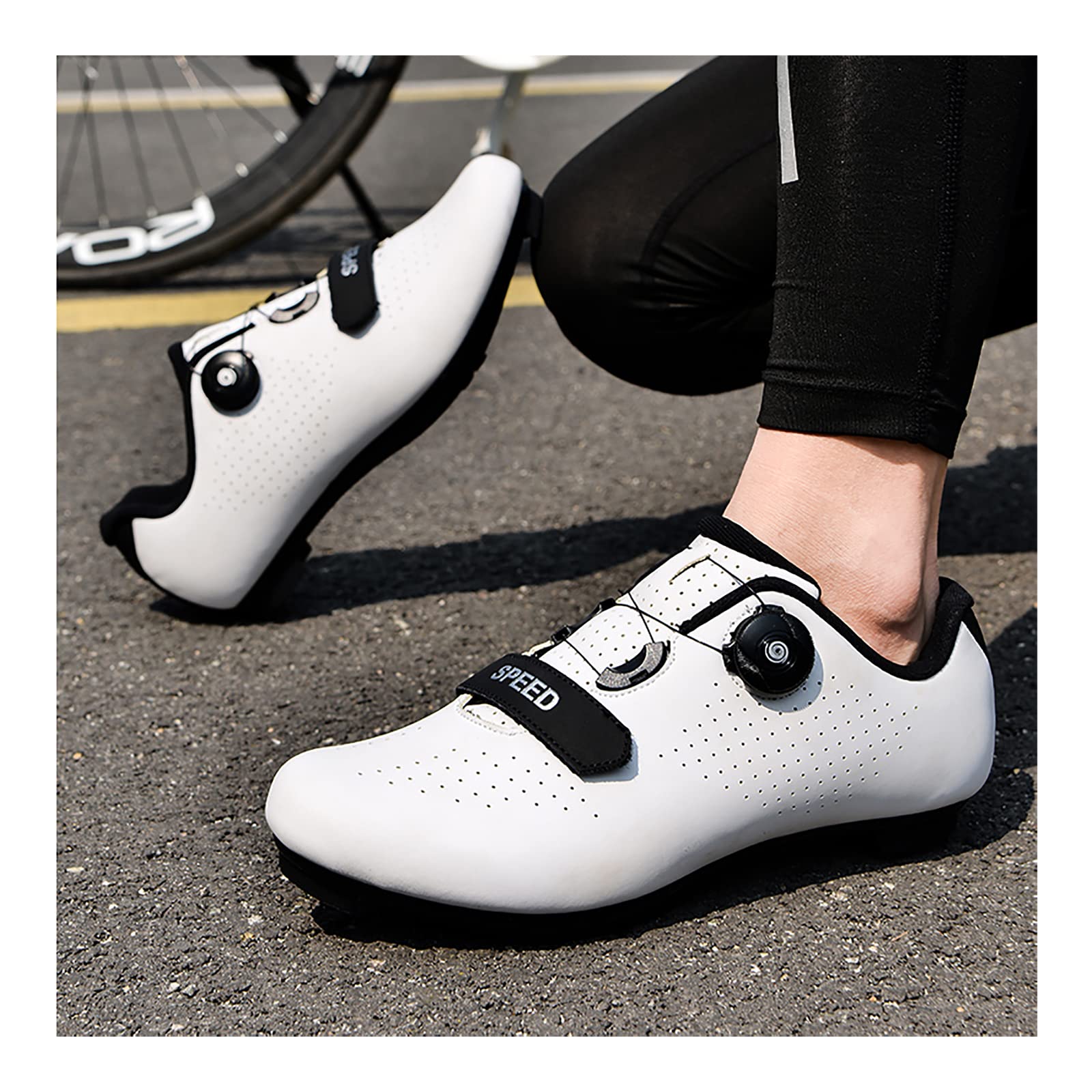 Nowe buty rowerowe MTB z mężczyznami trasa trasa trasa lady rower prędkość płaska trampka wyścigowa kobiet(42, White)