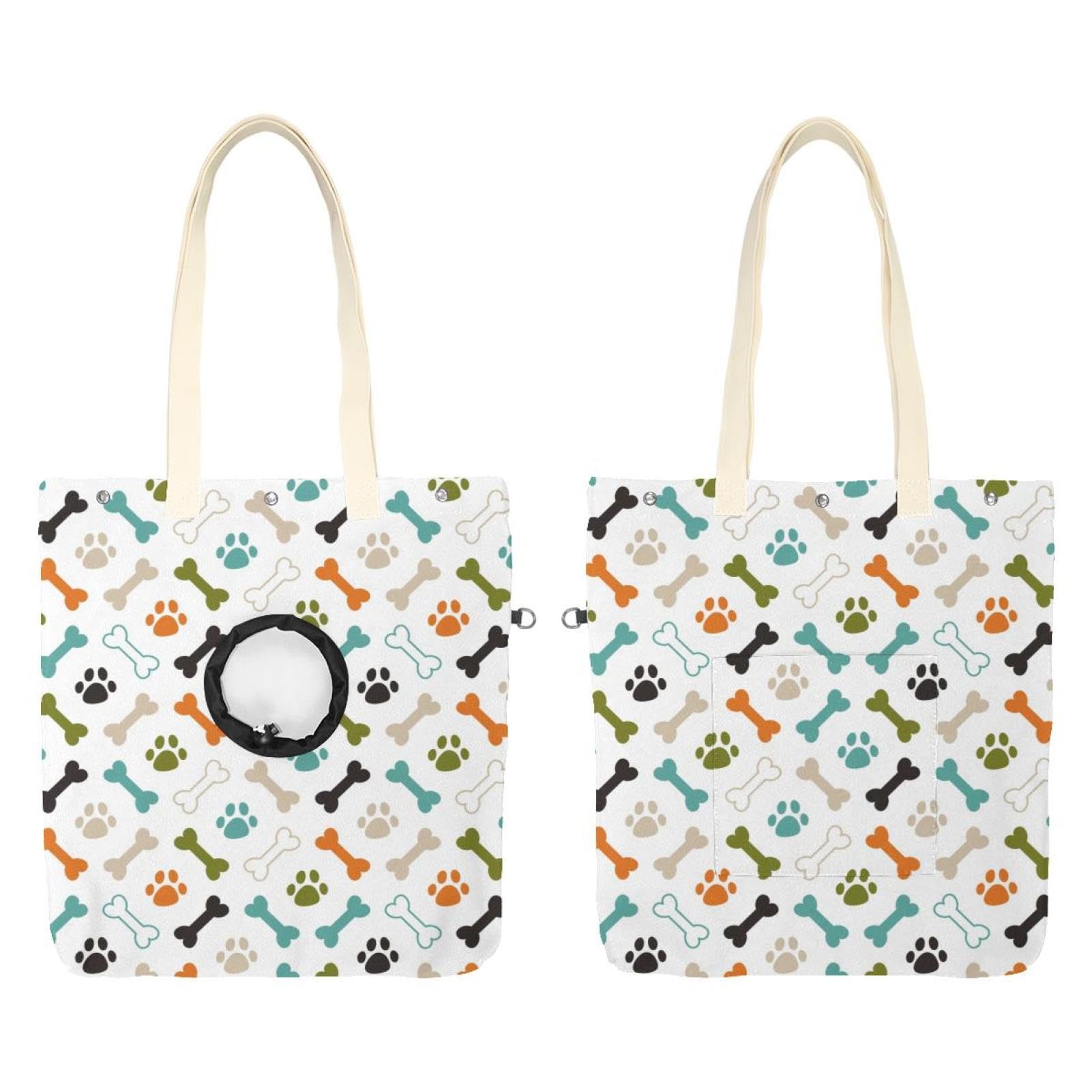 Bolsa de transporte de lona para mascotas pequeñas con diseño de huellas y huesos