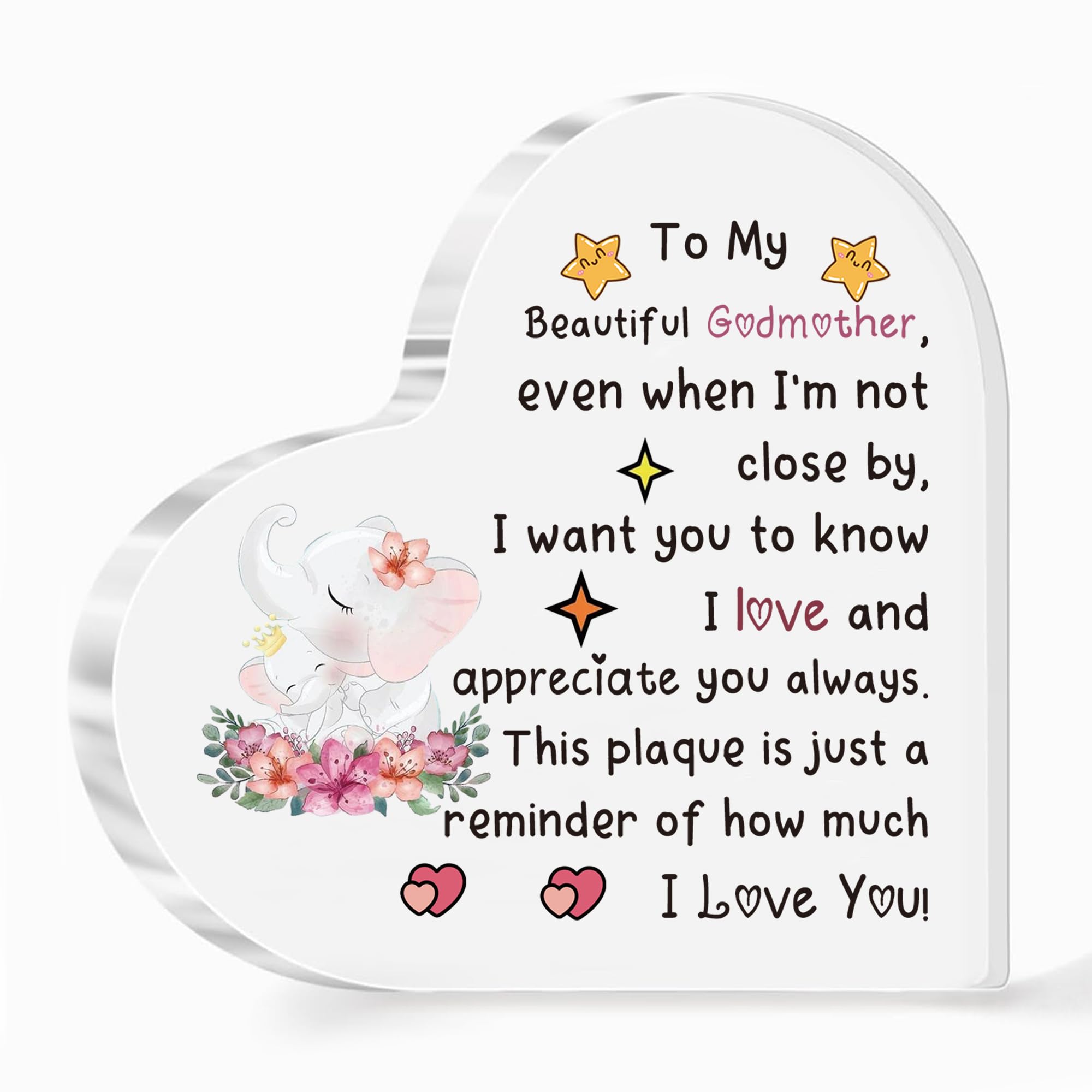Godmother Acrylic Plaques Mother's Day Gifts Godmum Appreciate Present Birthday Heart Sign Home Decorations Christmas Souvenirs from Godkids Elephant Design Love Reminder Kepsake