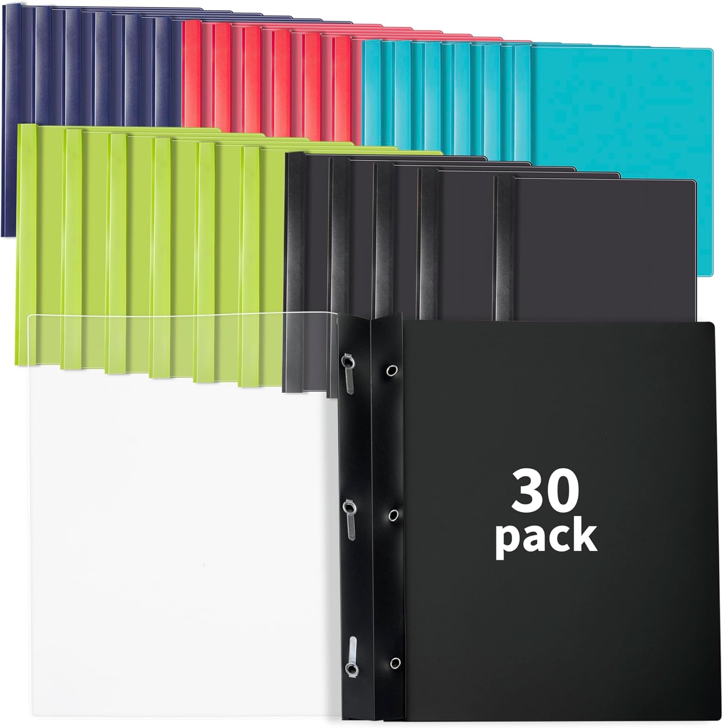 Binditek 30 Pack Clear Front Report Covers with 3 Prongs, 80 Sheet Capacity