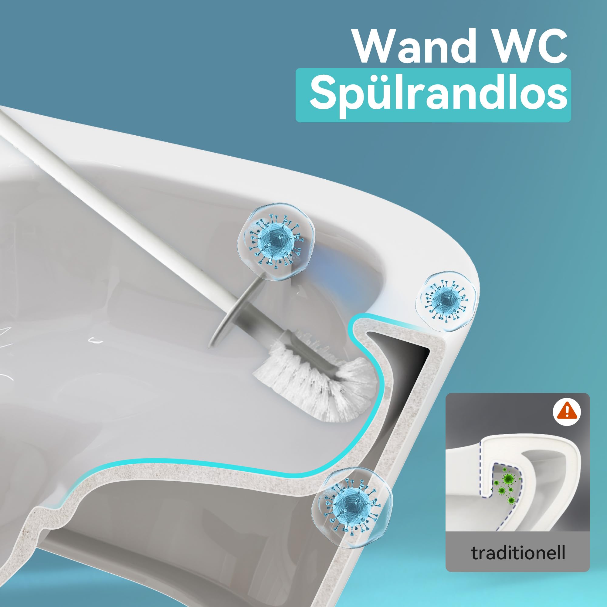 HOROW WC senza bordi con coperchio per WC, WC sospeso in ceramica, set di servizi igienici moderni, lunghezza 539 mm
