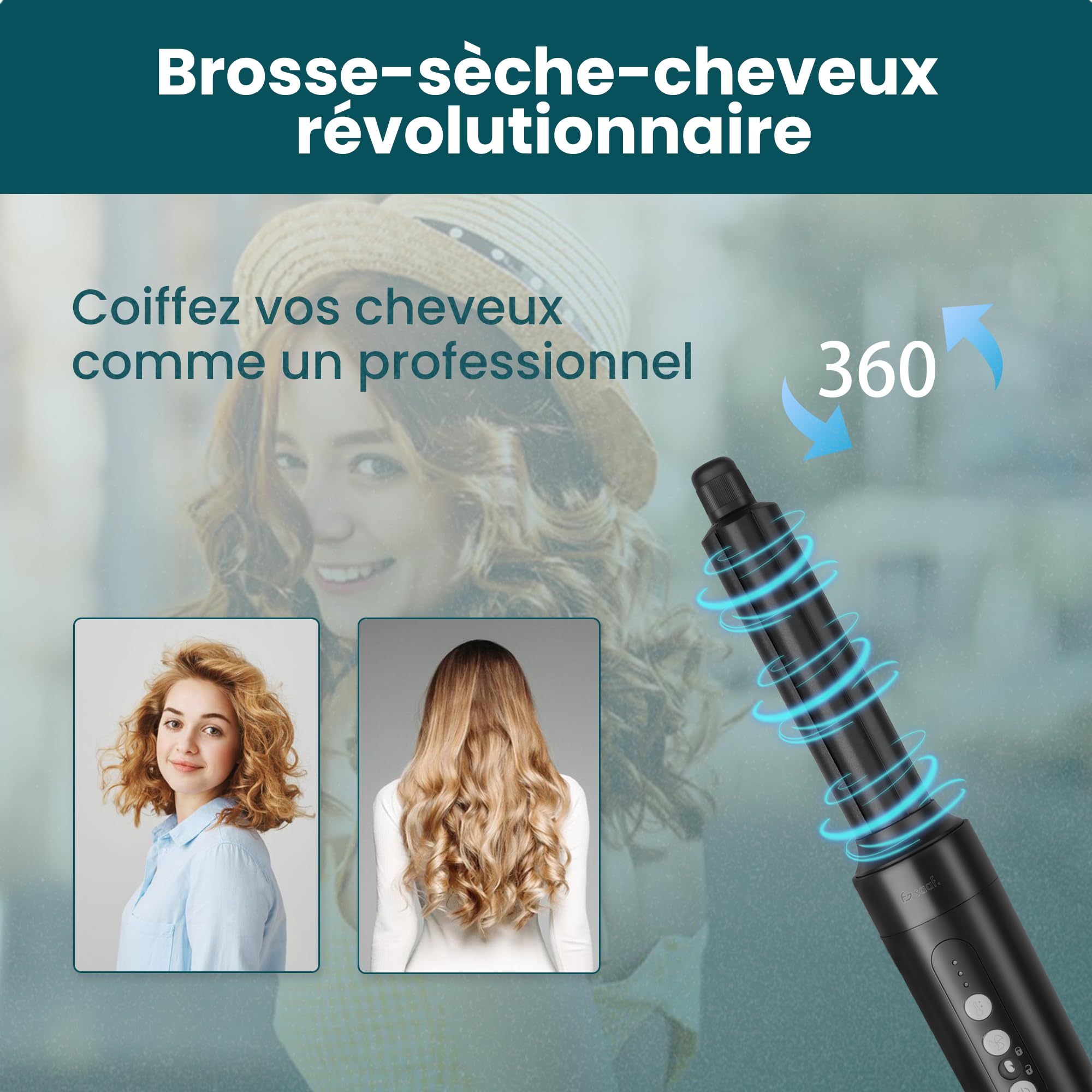 Saaf Brosse Sèche-Cheveux 7-en-1 – Set Airstyler 8 Pièces – Sèche-Cheveux, Brosse Bouclante, Brosse Lissante – Multistyler Hairwrap – Pour Femmes – Idée Cadeau – Noir – Outil Cheveux