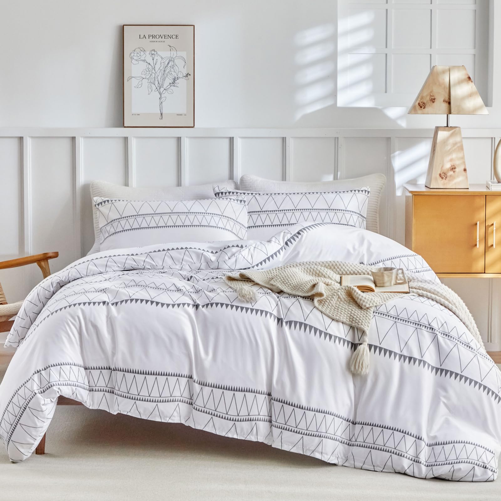 Tokokimo Funda Nórdica Cama 150, Funda Nórdica cama135, Funda Edredon 230x200, Bohemio Patrón Microfibra 3 Piezas Compuesto por 1 Funda Nórdica 230x220 + 2 Fundas de Almohada 50x75, Blanco