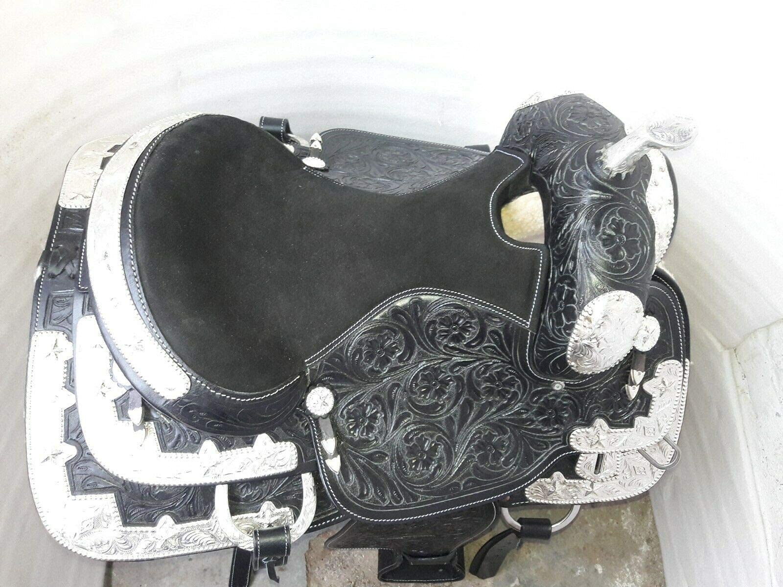 Equestrian Universe Western Sella Fully Show con Silver Corner Canchos & Saddlepad (nero)