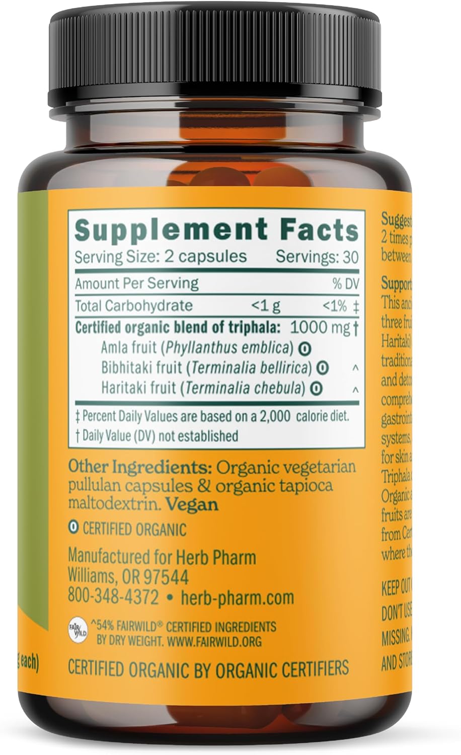 Herb Pharm Triphala Capsules: USDA Organic Cleansing & Detoxification Support & Digestive Health Support with Amla, Haritaki & Bibhitaki, FAIRWILD® Certified | 60 Vegan Capsules, Up to 30 Day Supply* - Image 2