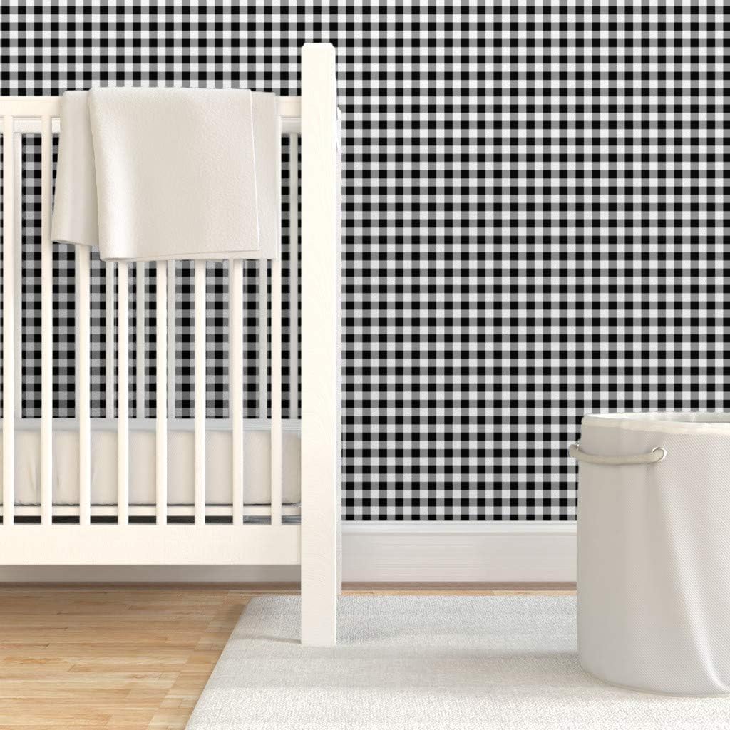 Peel & Stick Wallpaper 3ft x 2ft - Inch Black White Gingham Check Grey Buffalo Gray Squares Custom Removable Wallpaper by Spoonflower