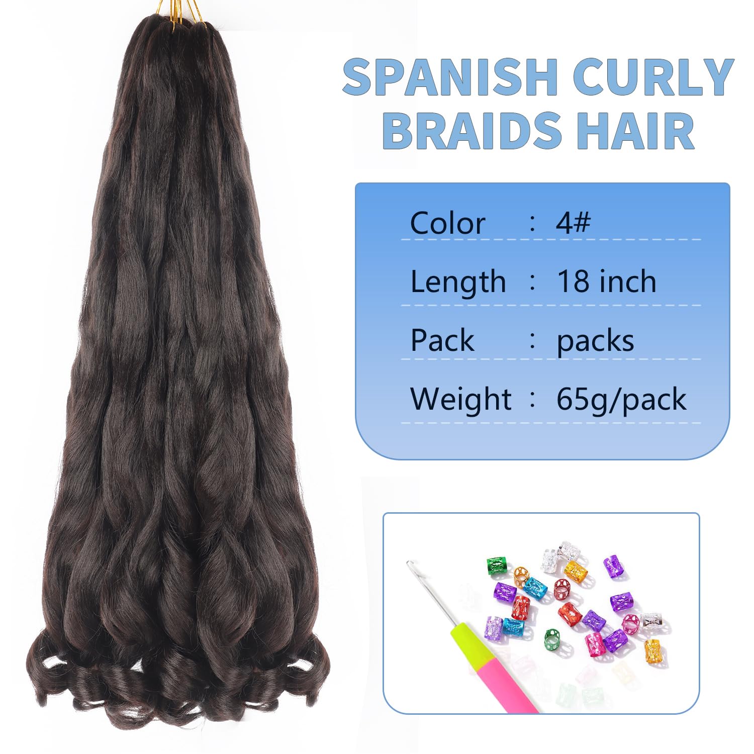18 inch French Curl Braiding Hair 8 Pack crochet braids hair extensions Curl Braids Crochet Hair expression hair french curl braiding hair Extensions Pre Stretched Bouncy Braiding Hair(18 Inches,4#) - Image 2