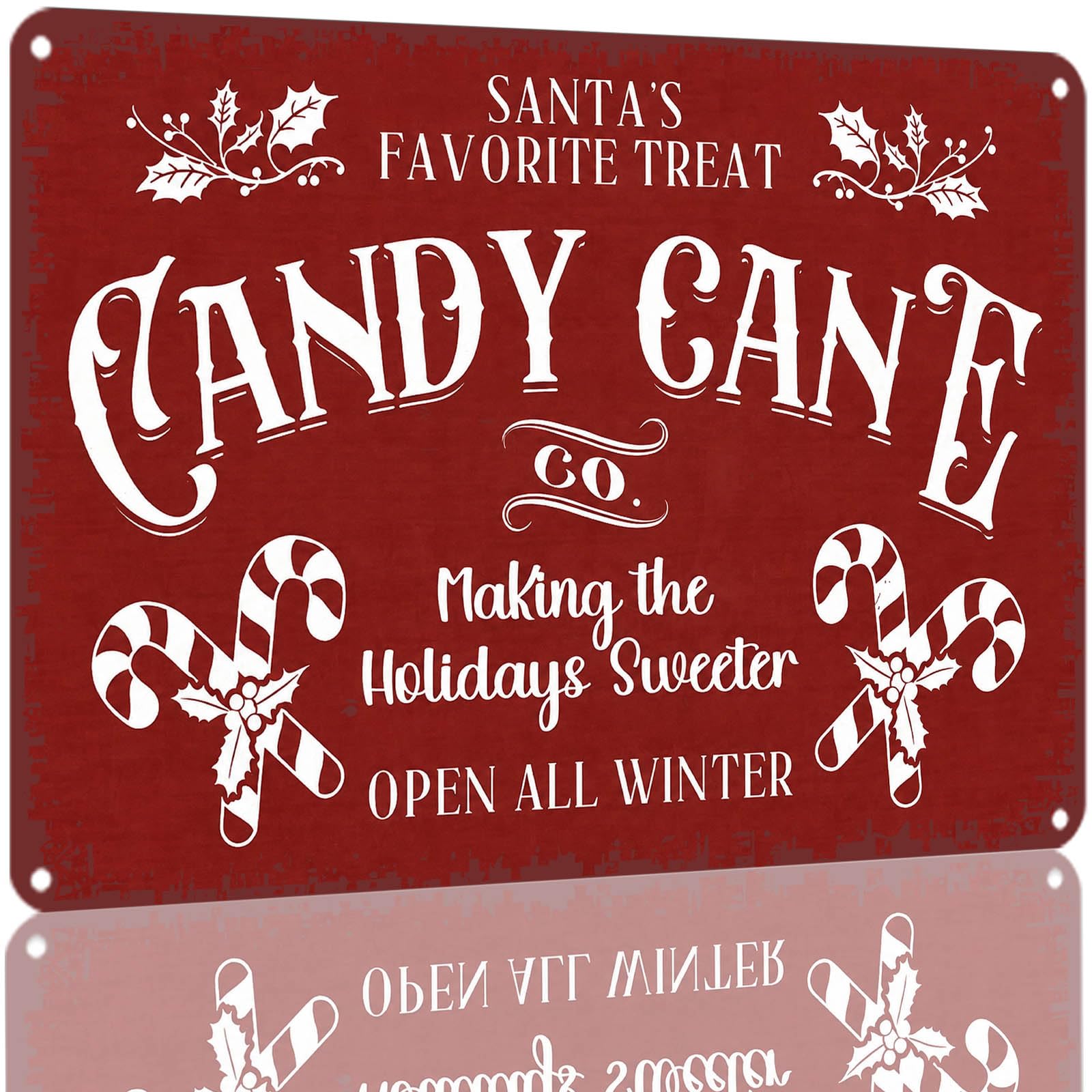 Vintage Christmas Metal Tin Sign 8x12 Inch Aluminum Candy Cane Decor Santa