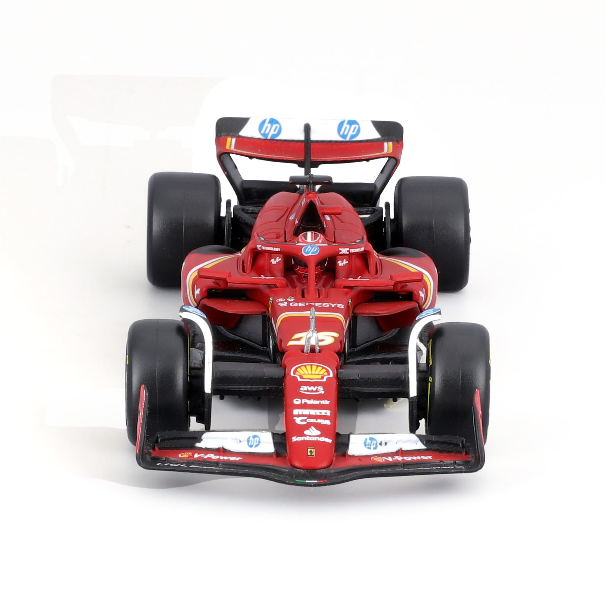 Bburago - Ferrari SF-24 Fórmula 1 GP Monza 2024#16 Leclerc, Modelo de Coche diecast a Escala 1:43 con Casco y Vitrina, réplica Oficial Ferrari, Edad Recomendada 14+ años