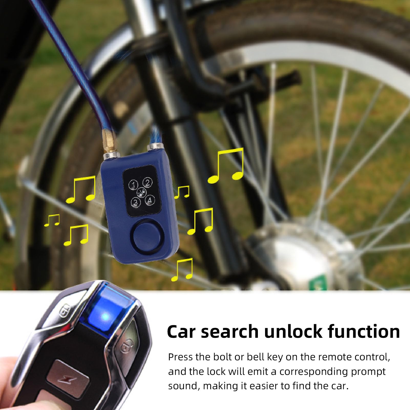 Lucchetto per Bici con Allarme, Lucchetto a Catena Antifurto con Password e Lunghezza Cavo da 31,5 Pollici, Antifurto Wireless con Allarme Oltre 110 DB (BLUE)